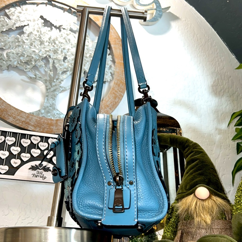 COACH#58840 BLUE TEA ROSE APPLIQUE ROGUE SATCHEL - Picture 12 of 17